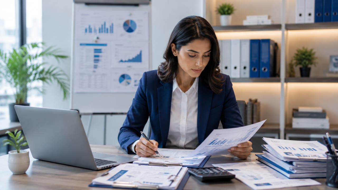 Professional auditor reviewing financial statements