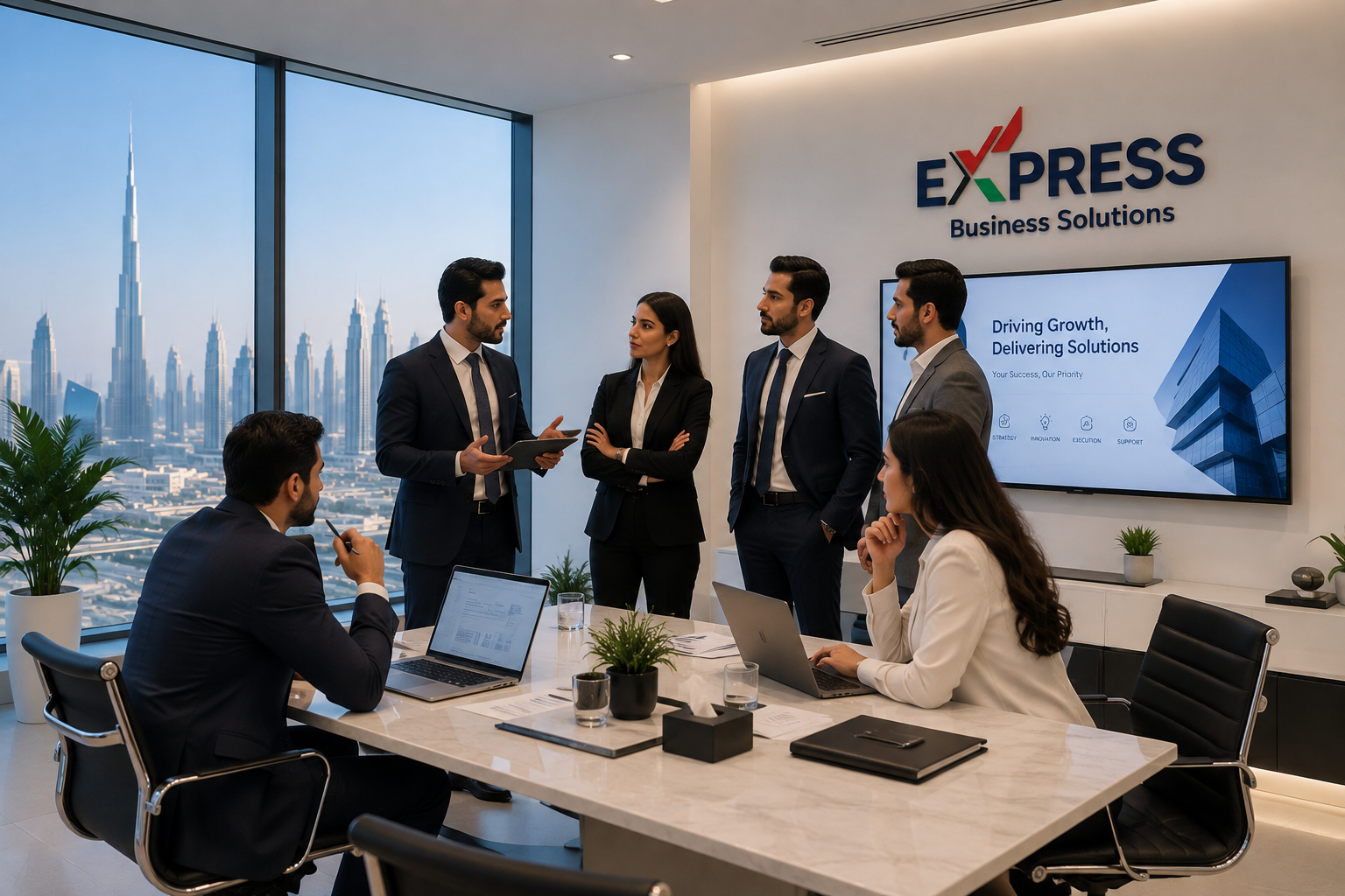 Business professionals in corporate environment